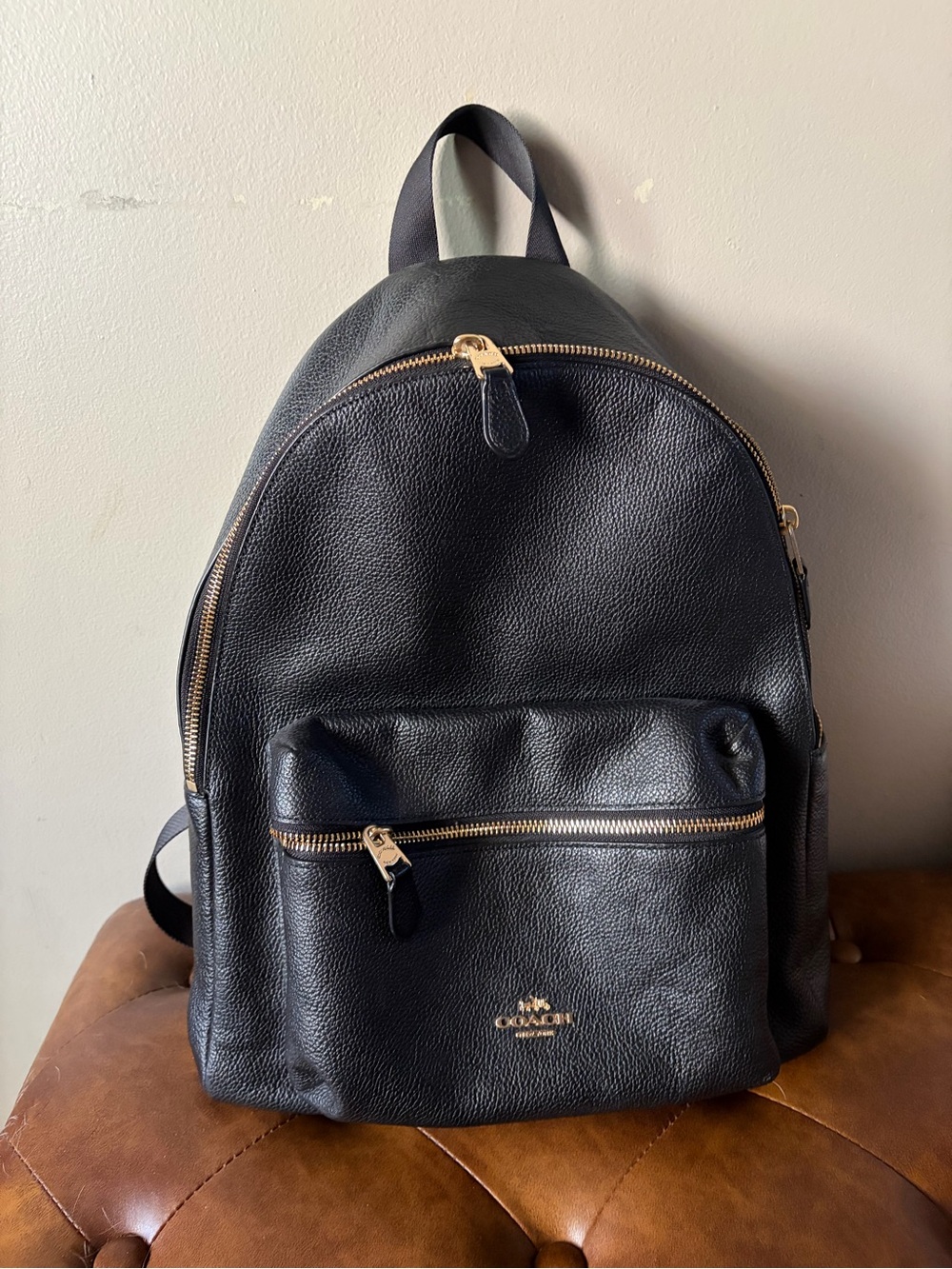 Coach Black Pebbled Leather Backpack with Gold Hardware